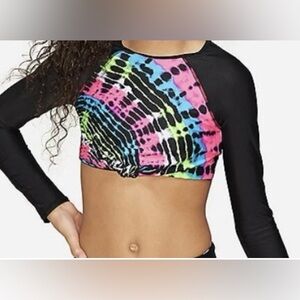⛱️ Justice Tie Dye Long Sleeve Cropped Rashguard Youth Size 8